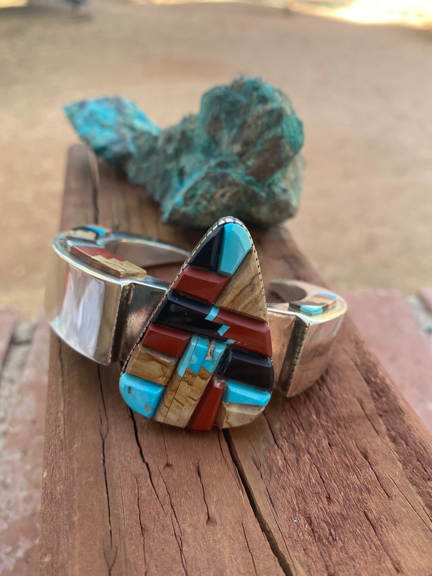 Handcrafted Multi Stone & Sterling Silver High Rise Inlay Cuff Bracelet by Melvin Francis /