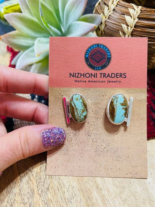 Handcrafted Sterling Silver & Royston Turquoise Post Earrings