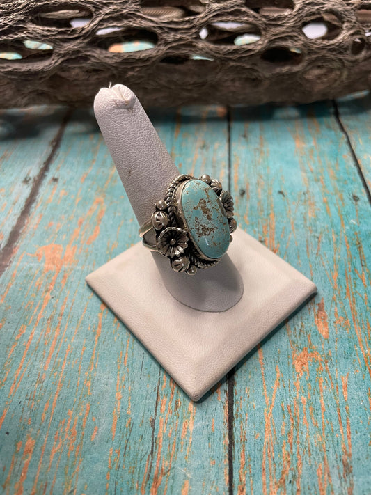 Old Pawn Navajo Sterling Silver & Turquoise Ring Size 9.5