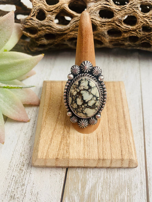 Handcrafted Sterling Silver And New Lander Turquoise Ring Size 7.5