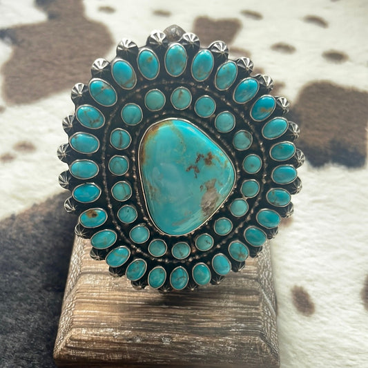 Handcrafted Sterling Silver & Turquoise Ring Size 7 Signed