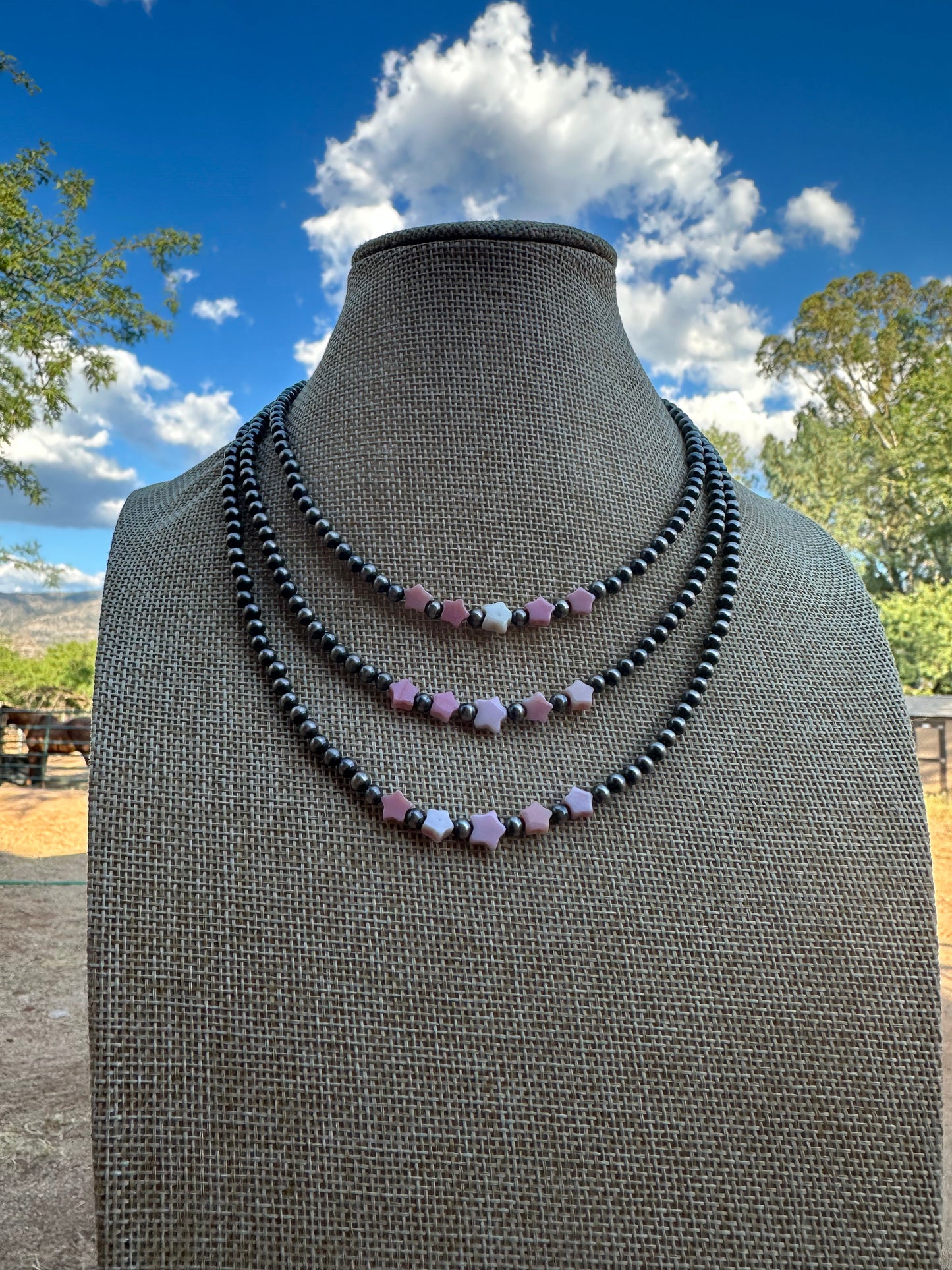 Handcrafted Sterling Silver & Queen Pink Conch Beaded Star 18" Necklace