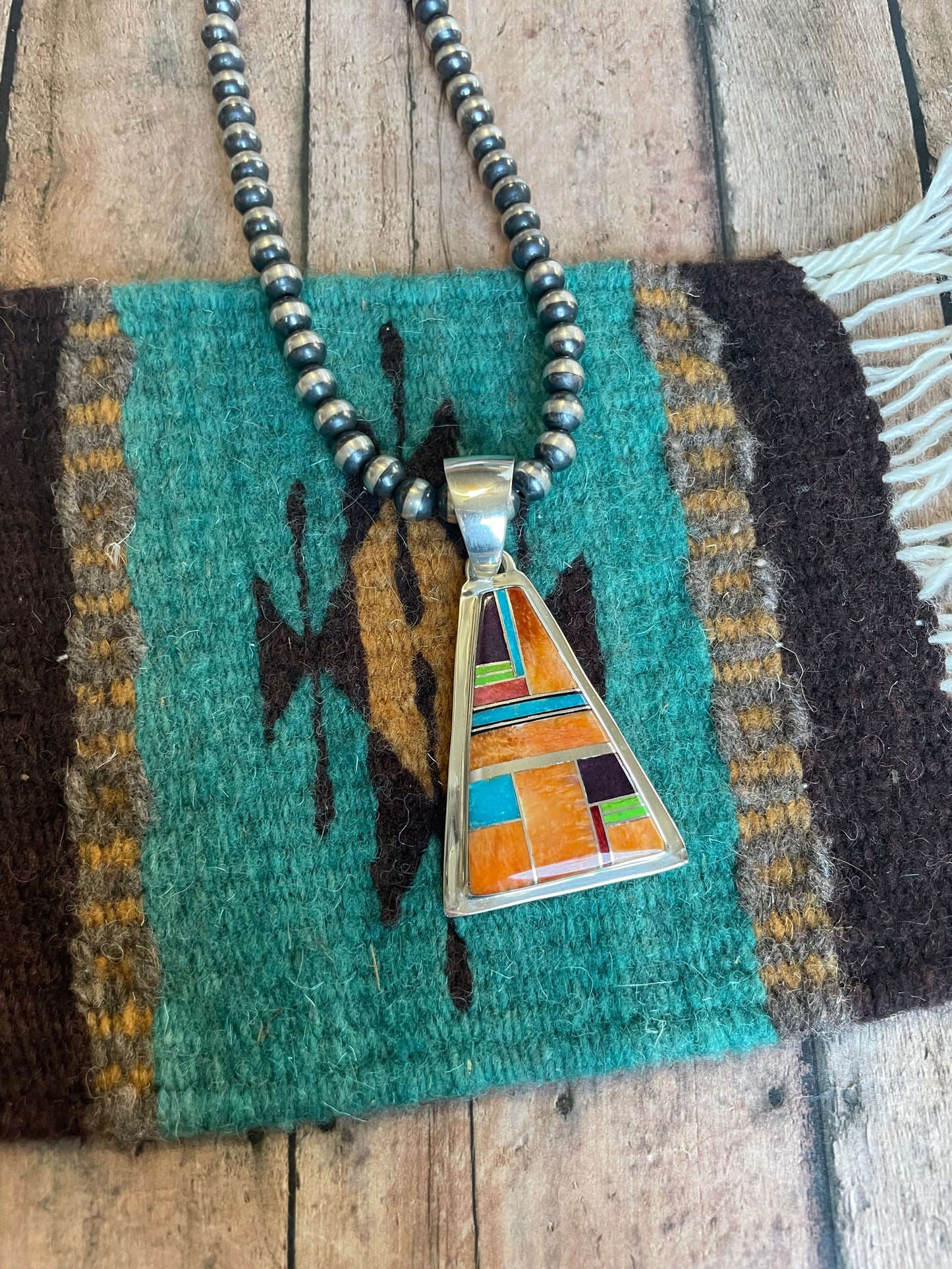 Handcrafted Multi Stone Inlay & Sterling Silver Pendant