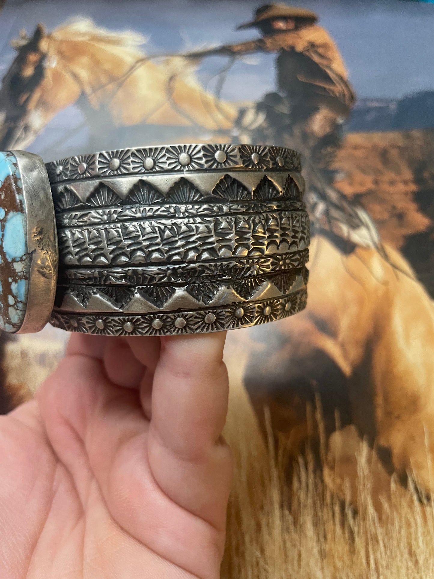 Handcrafted Golden Hills Turquoise Sterling Silver Cuff Bracelet Signed