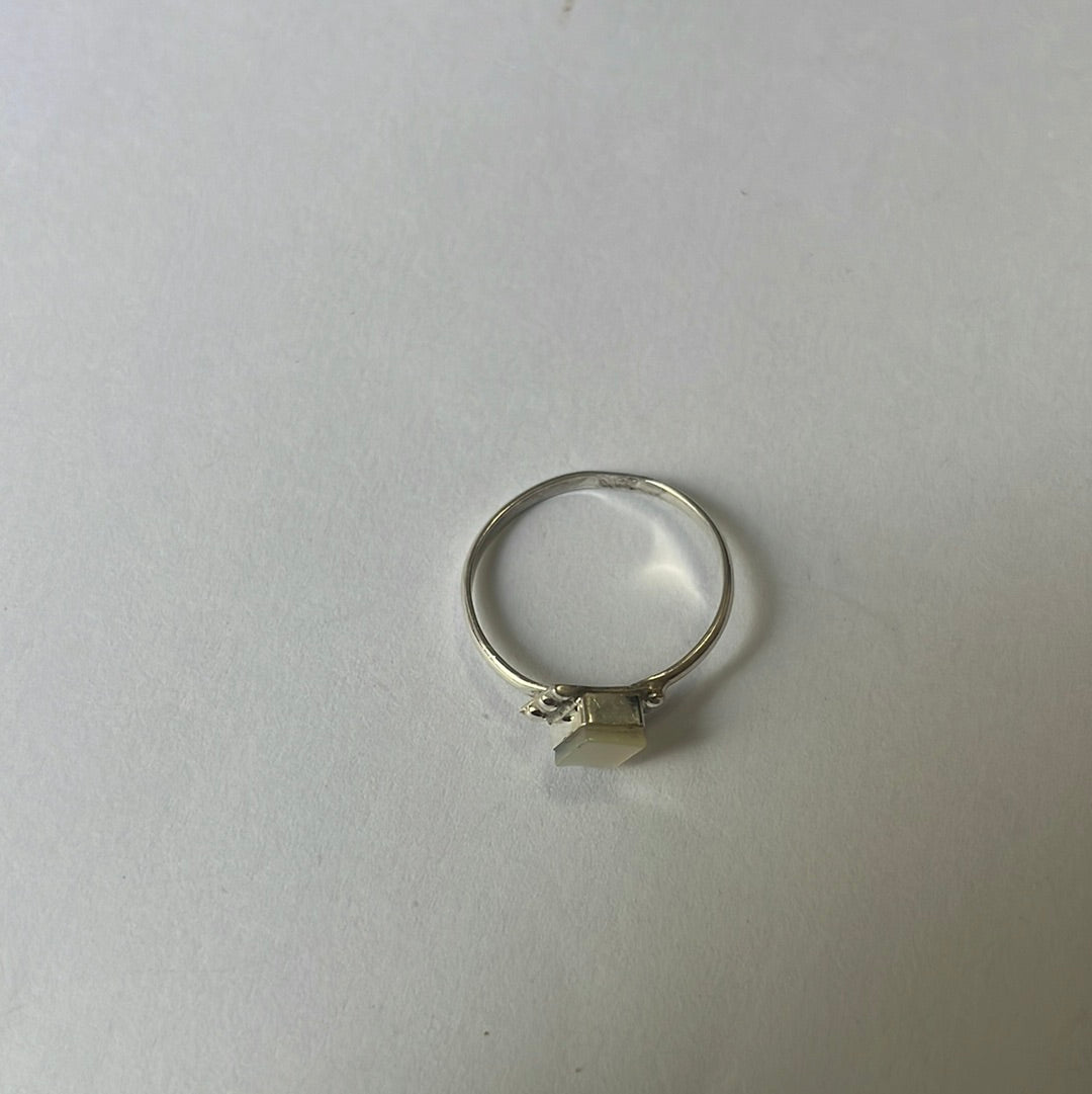 The Mini Handcrafted Mother of Pearl & Sterling Silver Single Stone Ring
