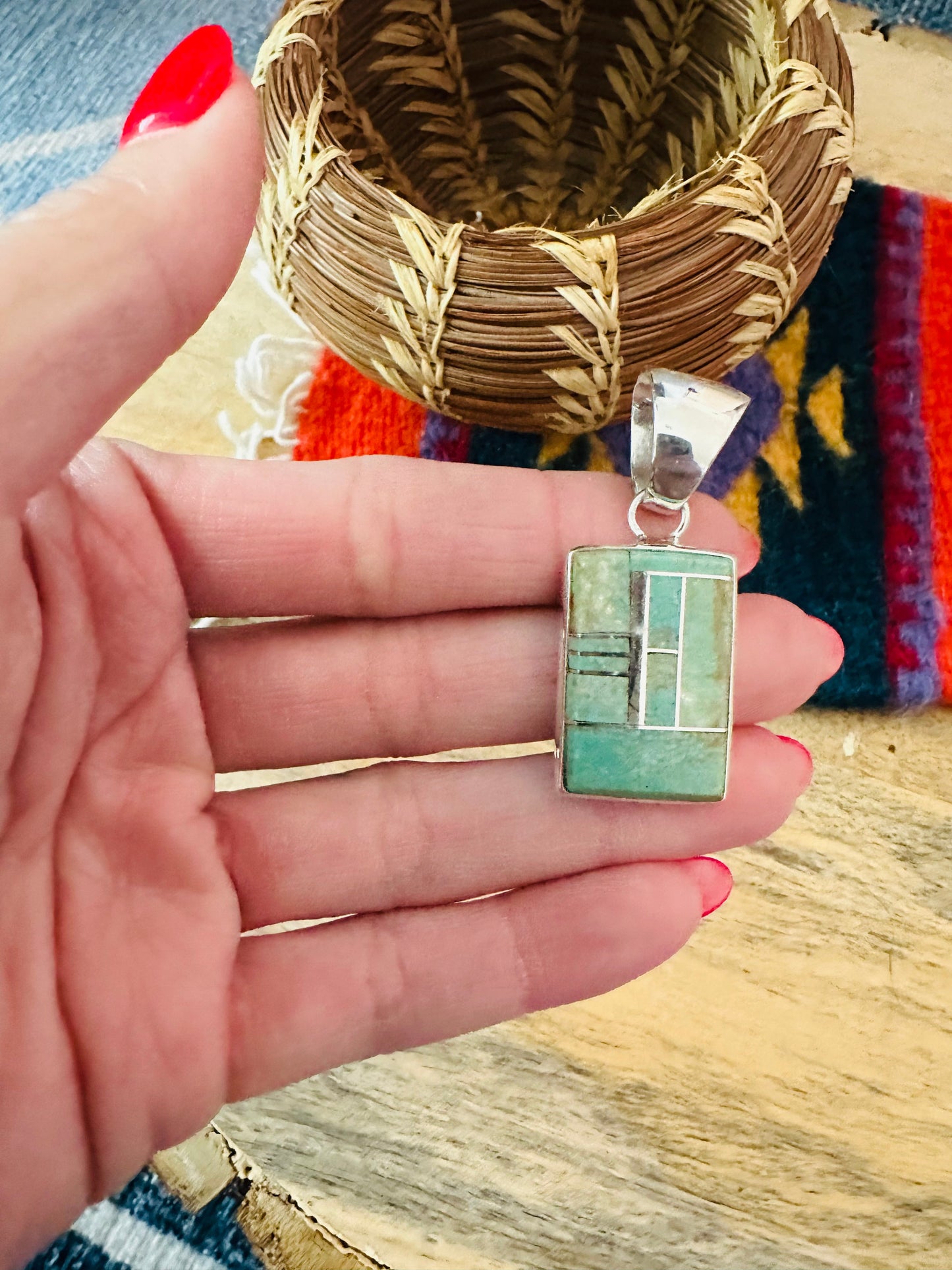Navajo Turquoise & Sterling Silver Inlay Pendant