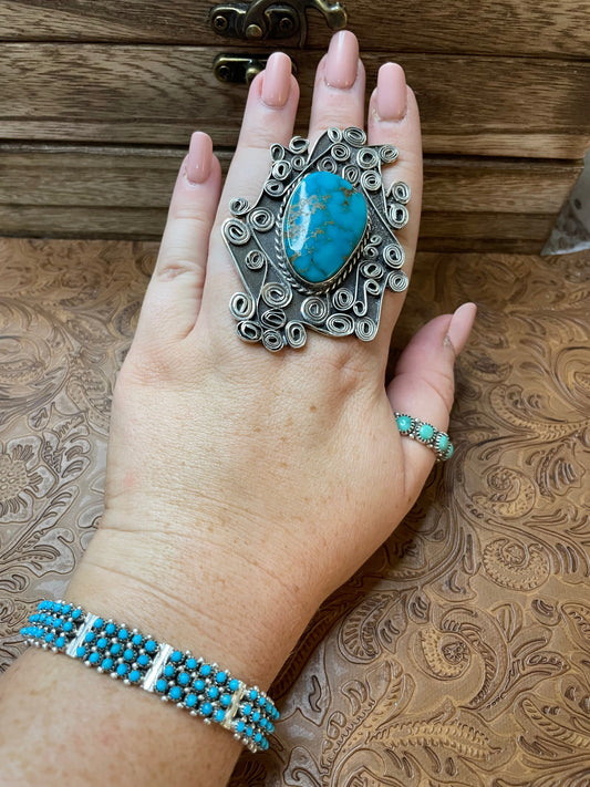 Kingman Turquoise And Sterling Silver Handcrafted Ring Size 8.5