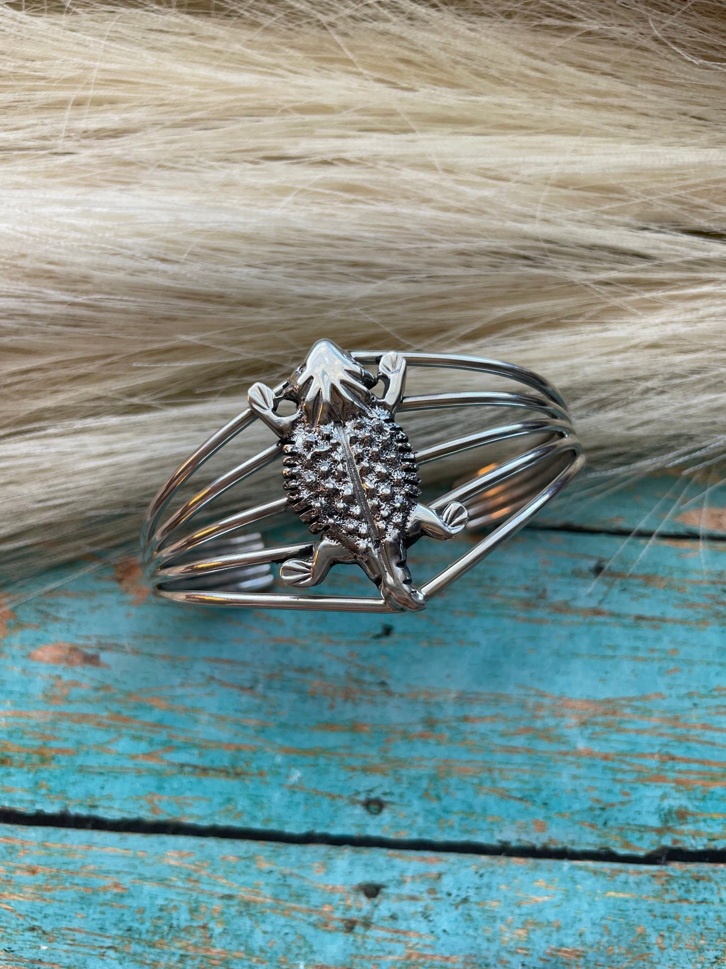 Handcrafted Sterling Silver Horny Toad Cuff Bracelet Signed