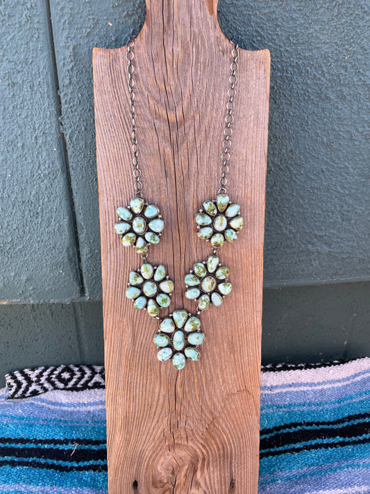 Sheila Becenti Handcrafted Sterling Silver Sonoran Mountain Turquoise Necklace & Earring Set