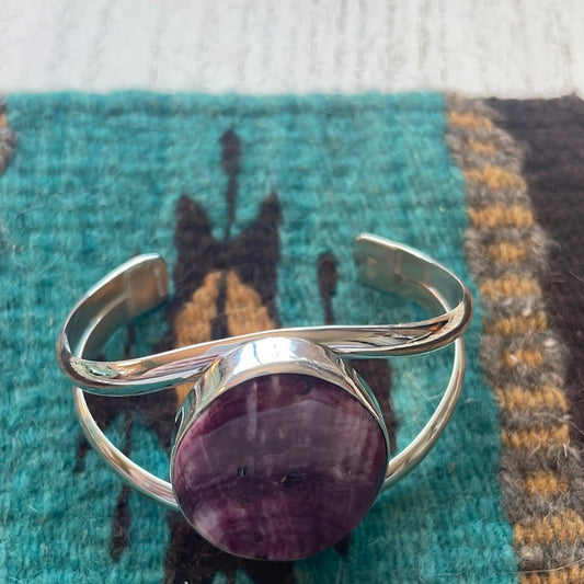Handcrafted Sterling Silver & Purple Spiny Cuff Bracelet Signed