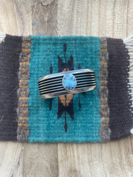 Handcrafted Golden Hills Turquoise And Sterling Silver Cuff Bracelet Signed