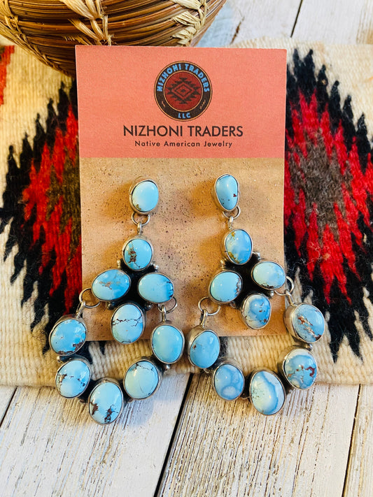 Handcrafted Golden Hills Turquoise & Sterling Silver Cluster Dangle Earrings