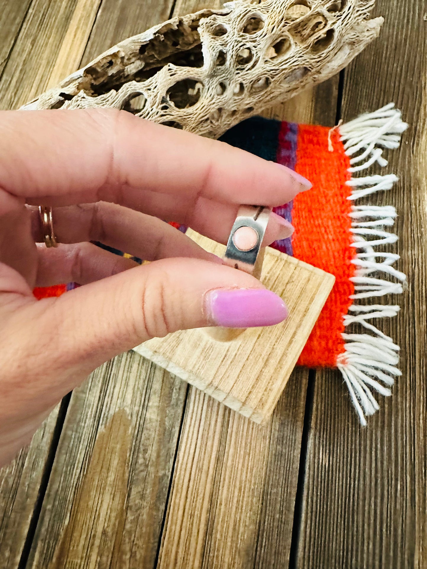 Handcrafted Sterling Silver and Queen Pink Conch Shell Band Ring