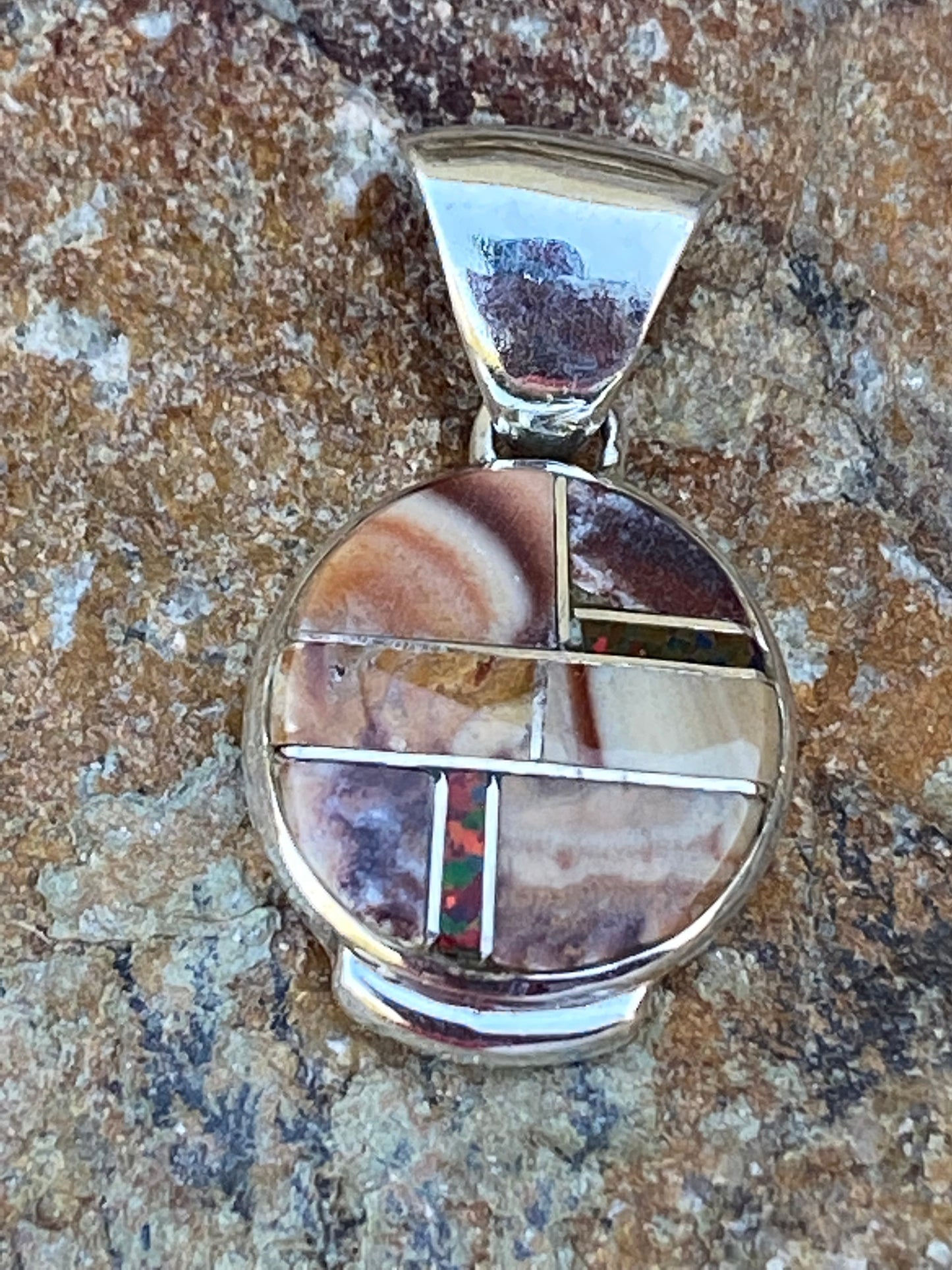 Navajo Coral & Fire Opal Pendant