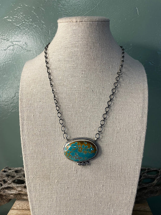 Handcrafted Handmade Number 8 Turquoise And Sterling Silver Necklace By Sheila Becenti