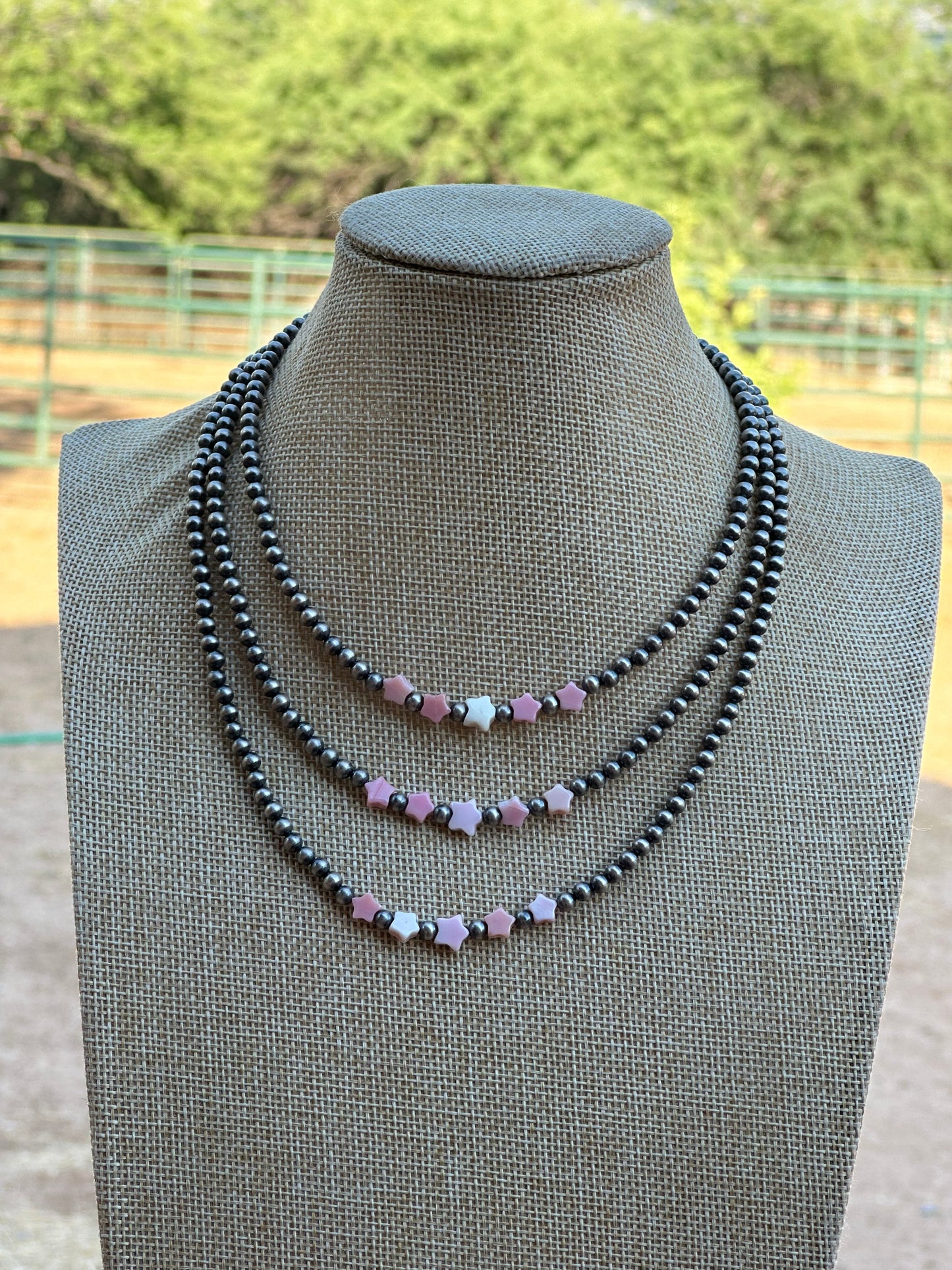Handcrafted Sterling Silver & Queen Pink Conch Beaded Star 18" Necklace