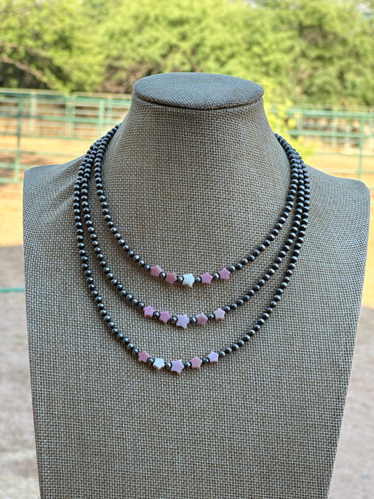 Handcrafted Sterling Silver & Queen Pink Conch Beaded Star 18" Necklace