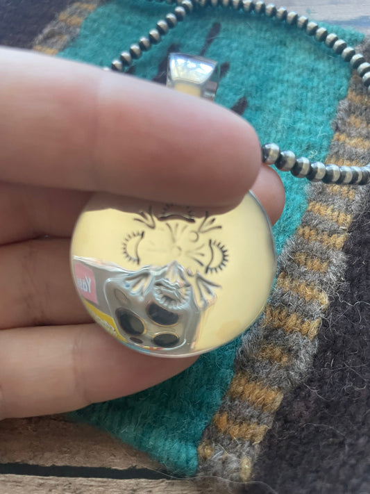 Handcrafted Multi Stone Inlay & Sterling Silver Circle Pendant