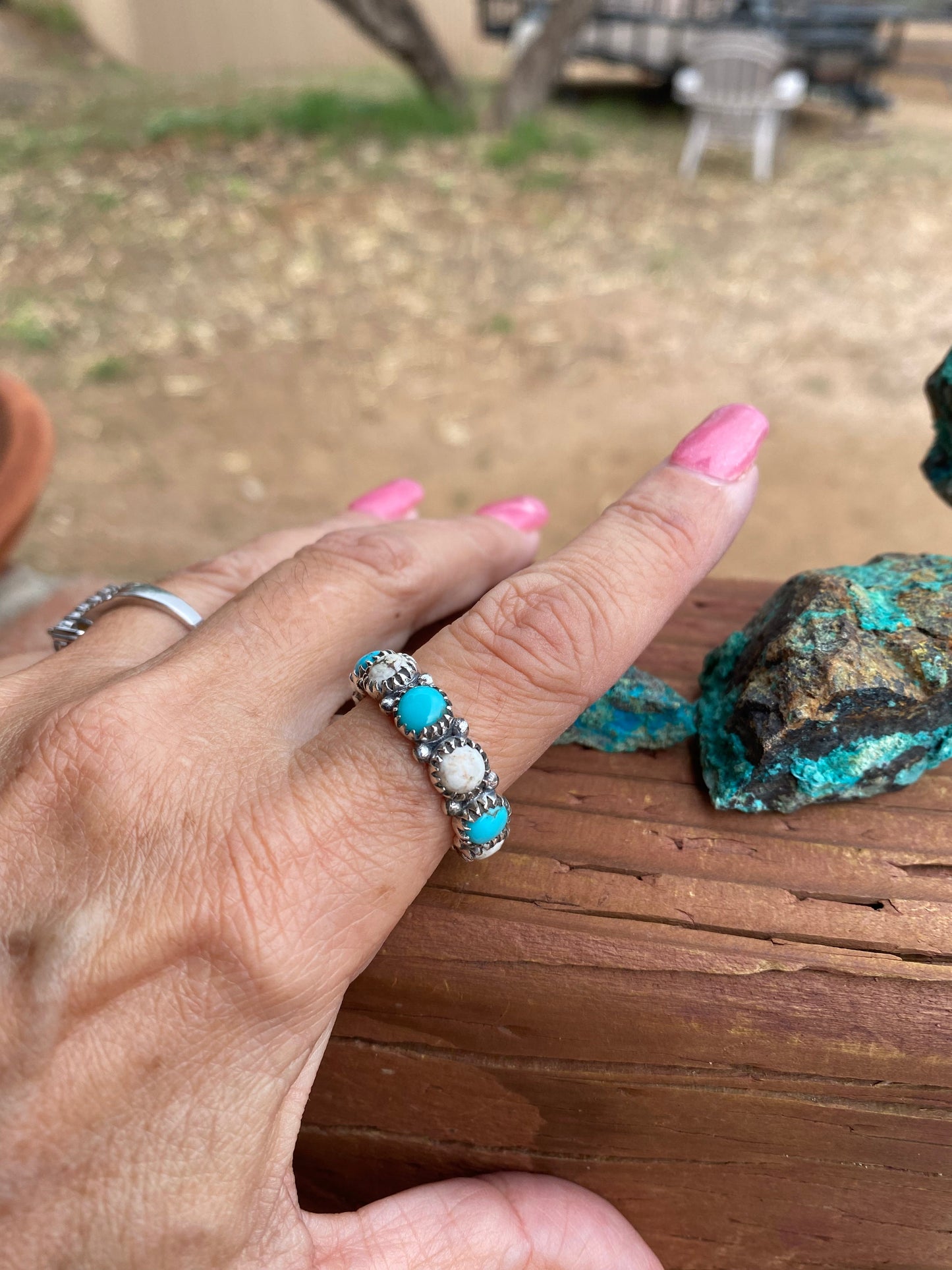Kingman Turquoise & Wild Horse Sterling Silver Eternity Band