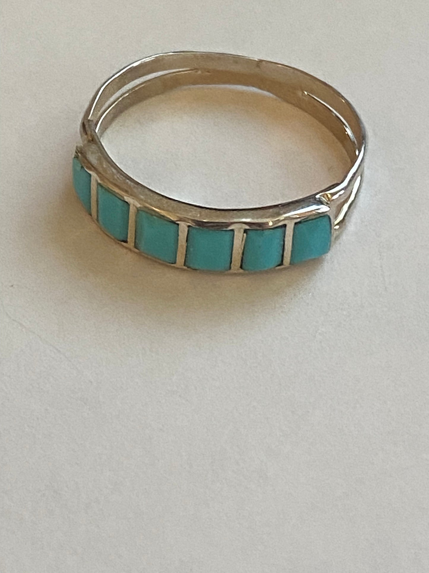 Zuni Sterling Silver & Six Stone Turquoise Stone Inlay Band Ring