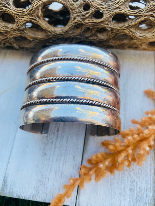 Handcrafted Vintage Sterling Silver Cuff Bracelet Signed
