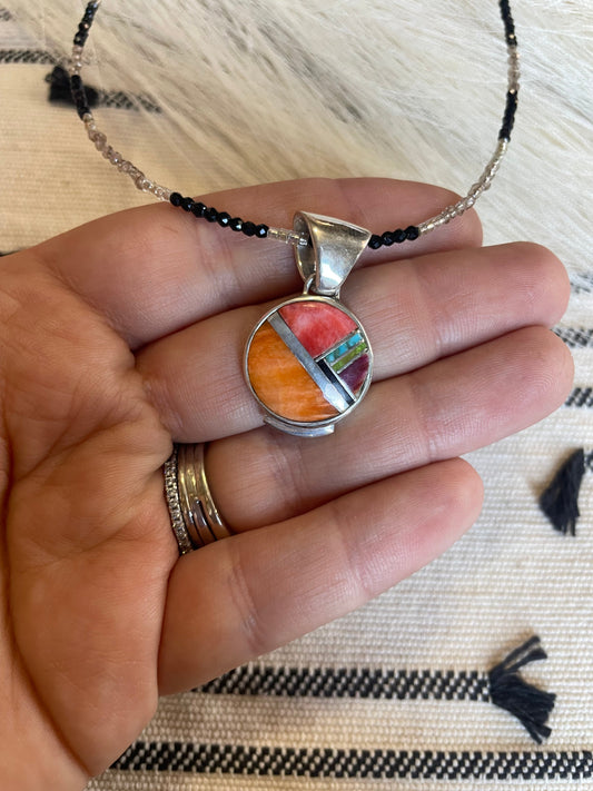 Handcrafted Multi Stone Inlay & Sterling Silver Pendant
