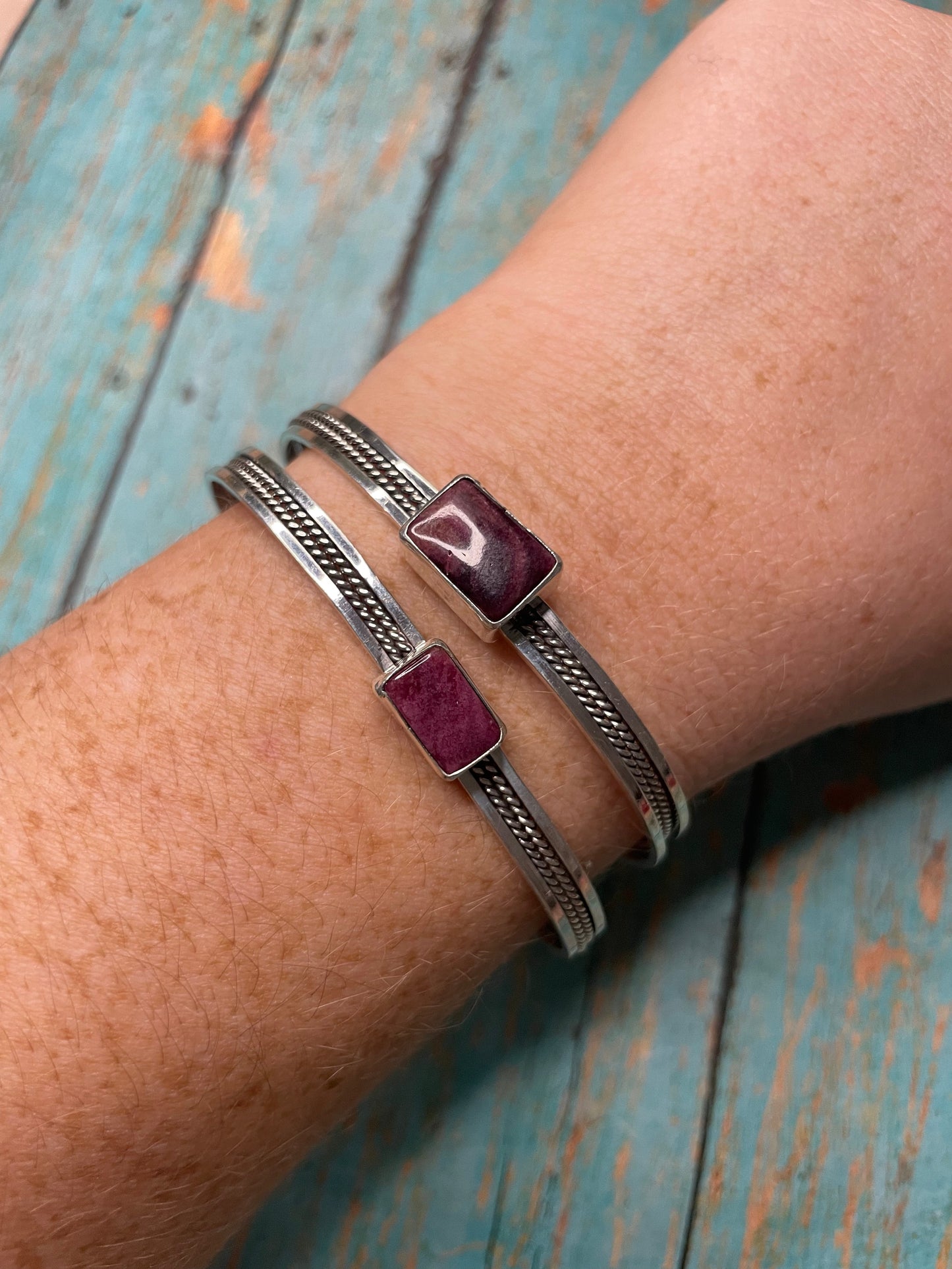 Handcrafted Purple Spiny & Sterling Silver Adjustable Cuff Bracelet