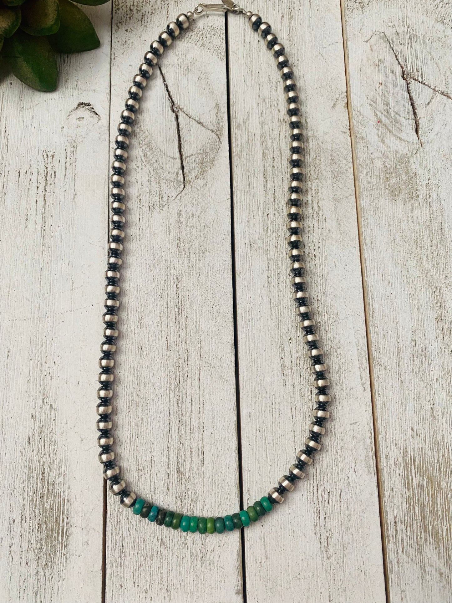 Handcrafted Turquoise & Sterling Silver Beaded 6mm Necklace 20”