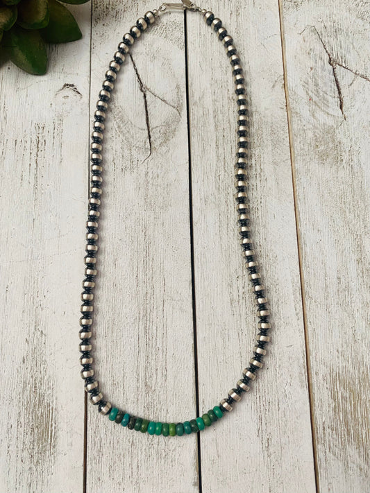 Handcrafted Turquoise & Sterling Silver Beaded 6mm Necklace 20”