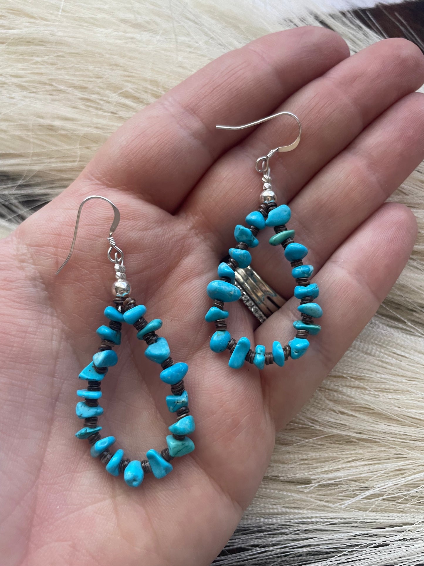 Handcrafted Sterling Silver Turquoise Chips Earrings- Small