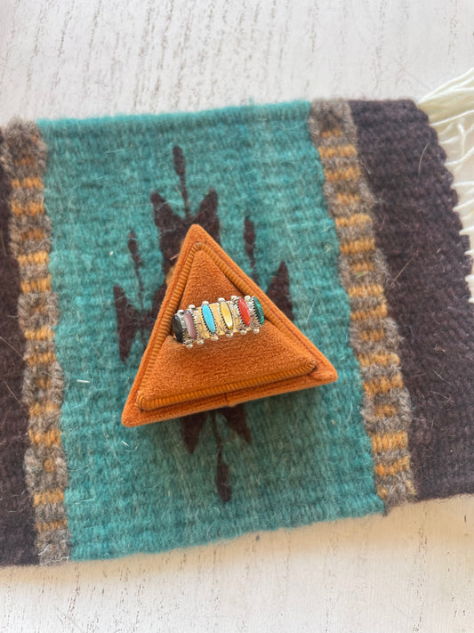 Handcrafted Sterling Silver Multi Colored 6 Stone Ring
