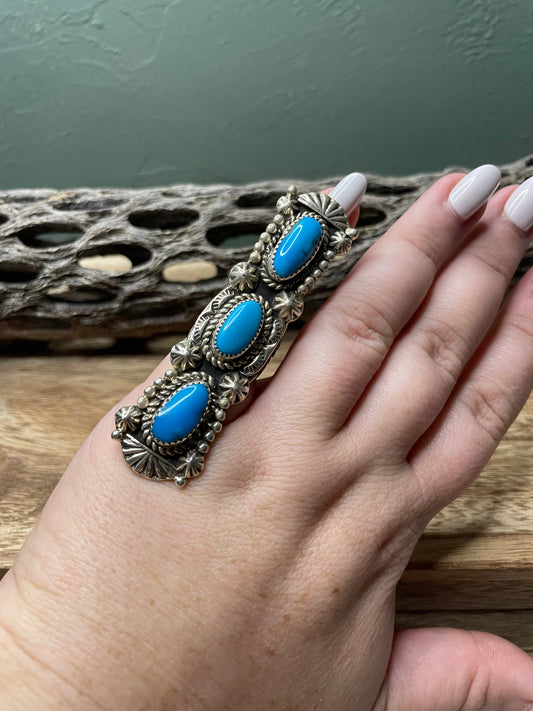 Handcrafted Turquoise And Sterling Silver Statement Ring Sz 5
