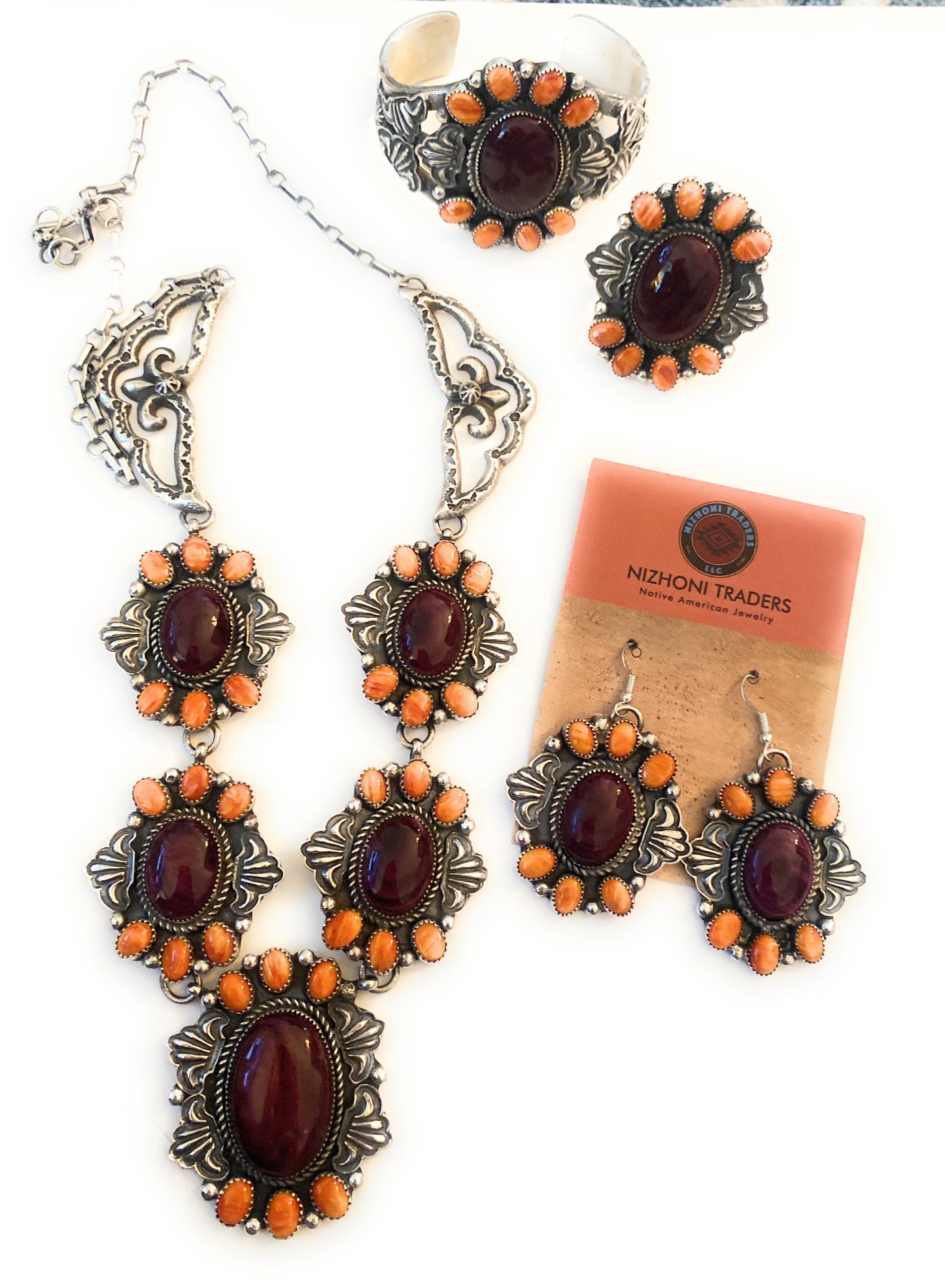 Handcrafted Multicolor Spiny And Sterling Silver 4 Piece Set by Kevin Billah