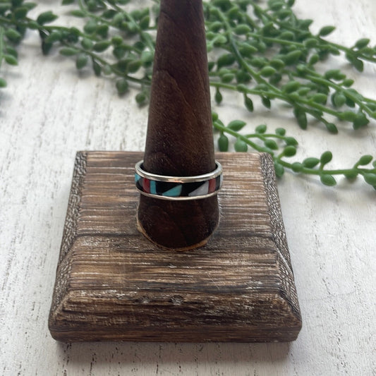 Handcrafted Sterling Silver Multistone Inlay Stacker Ring
