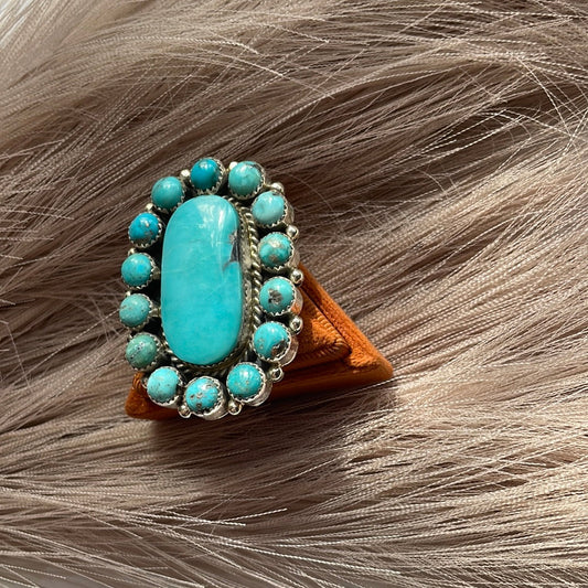 Handcrafted Turquoise & Sterling Silver Ring Size 8 Signed Robert Shakey