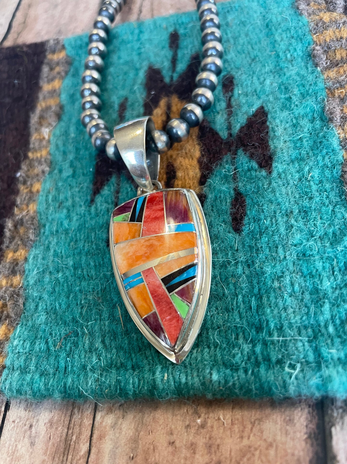 Handcrafted Multi Stone Inlay & Sterling Silver Pendant