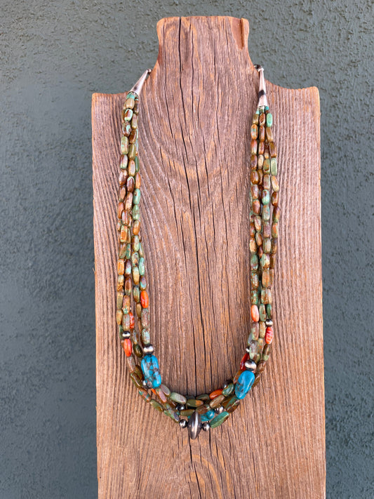 Handcrafted Multi Stone & Sterling Silver 5 Strand Beaded Necklace