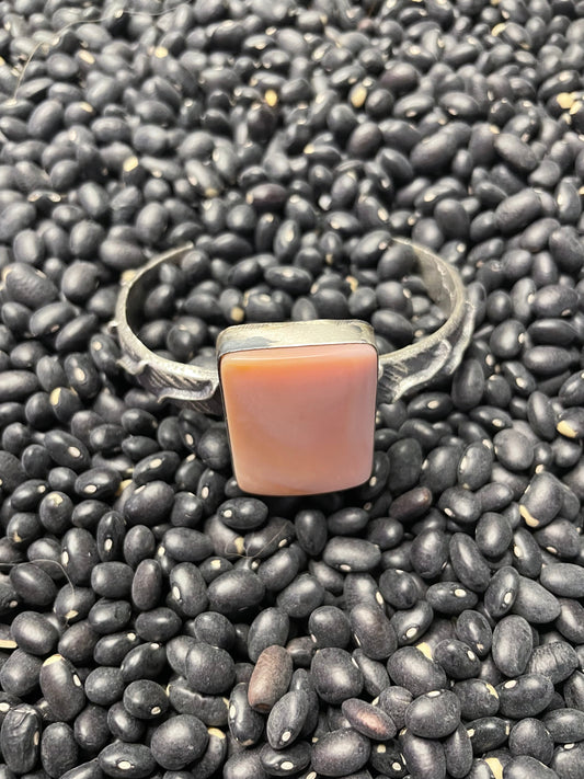 Handcrafted Pink Conch & Tufa Cast Cuff Bracelet Signed