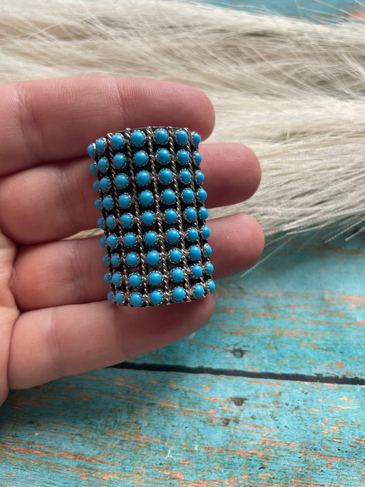 Handcrafted Sterling Silver And Turquoise Rectangle Ring Size 7