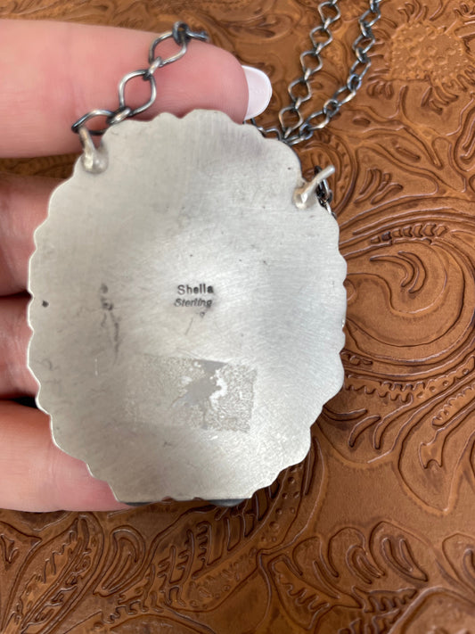 Handcrafted Royston & Carico Lake Turquoise Sterling Silver Cluster Necklace by Sheila Becenti