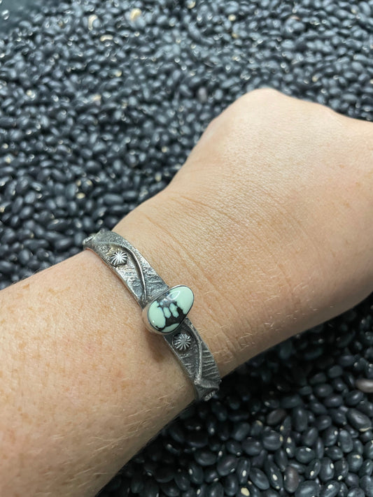 Handcrafted New Lander Turquoise & Sterling Silver Tufa Cast Cuff Bracelet Signed
