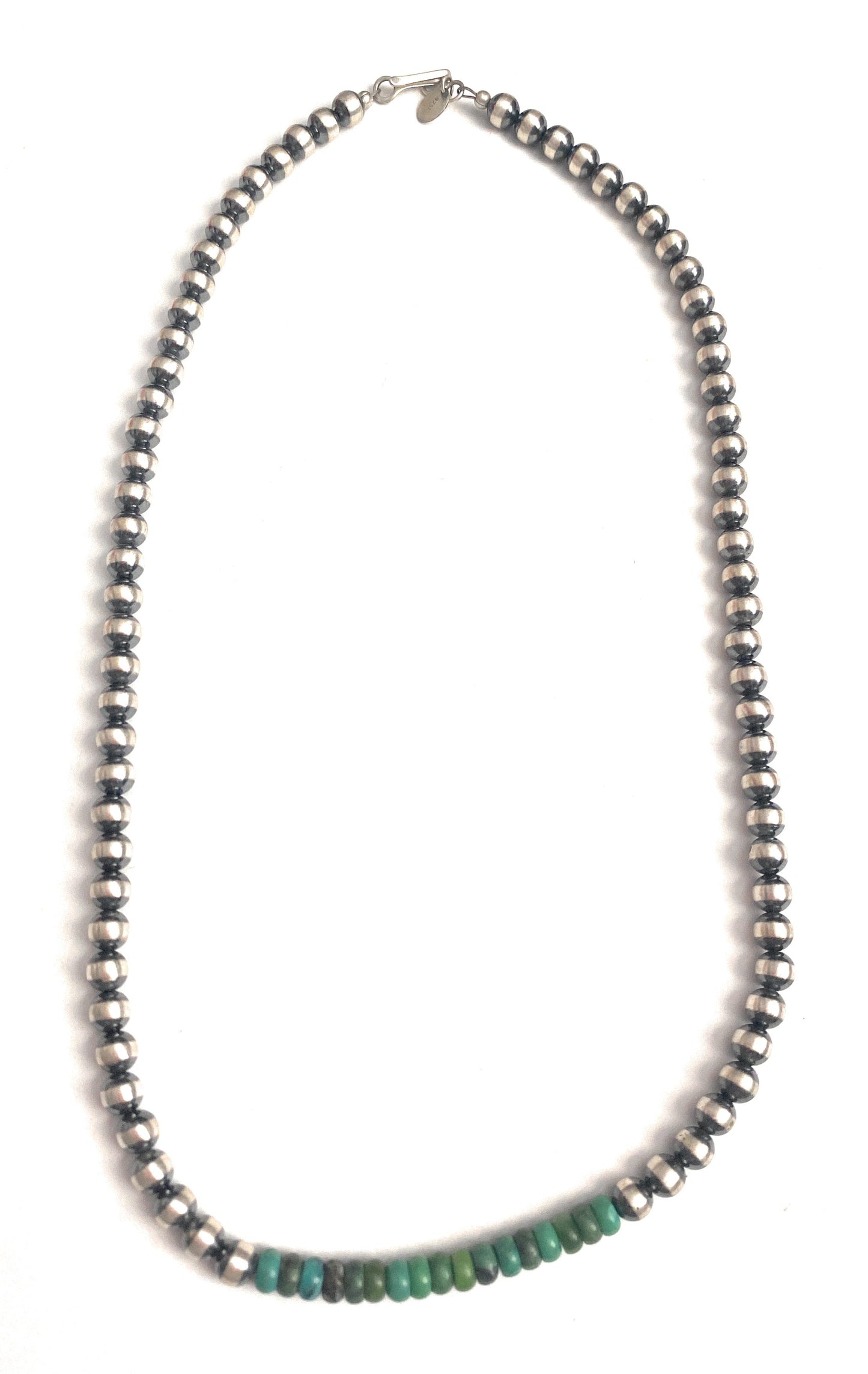 Handcrafted Turquoise & Sterling Silver Beaded 6mm Necklace 20”