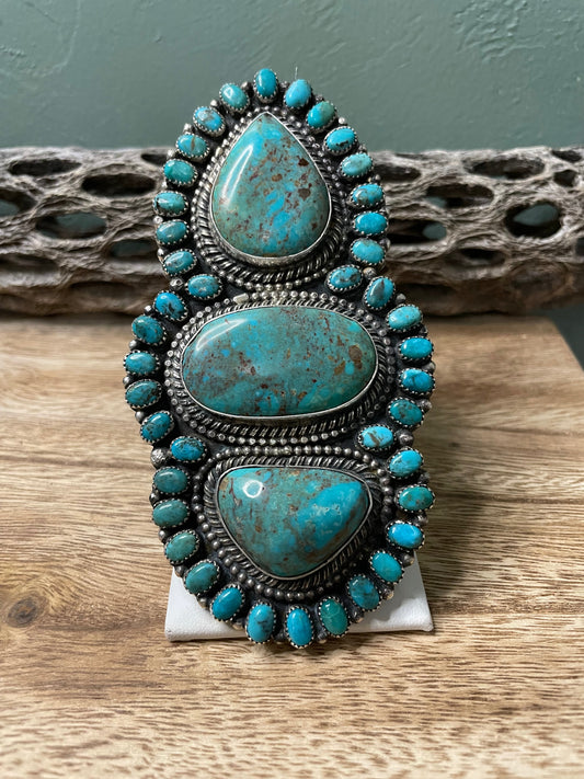 Handcrafted Sterling Silver And Turquoise Statement Ring Sz 9