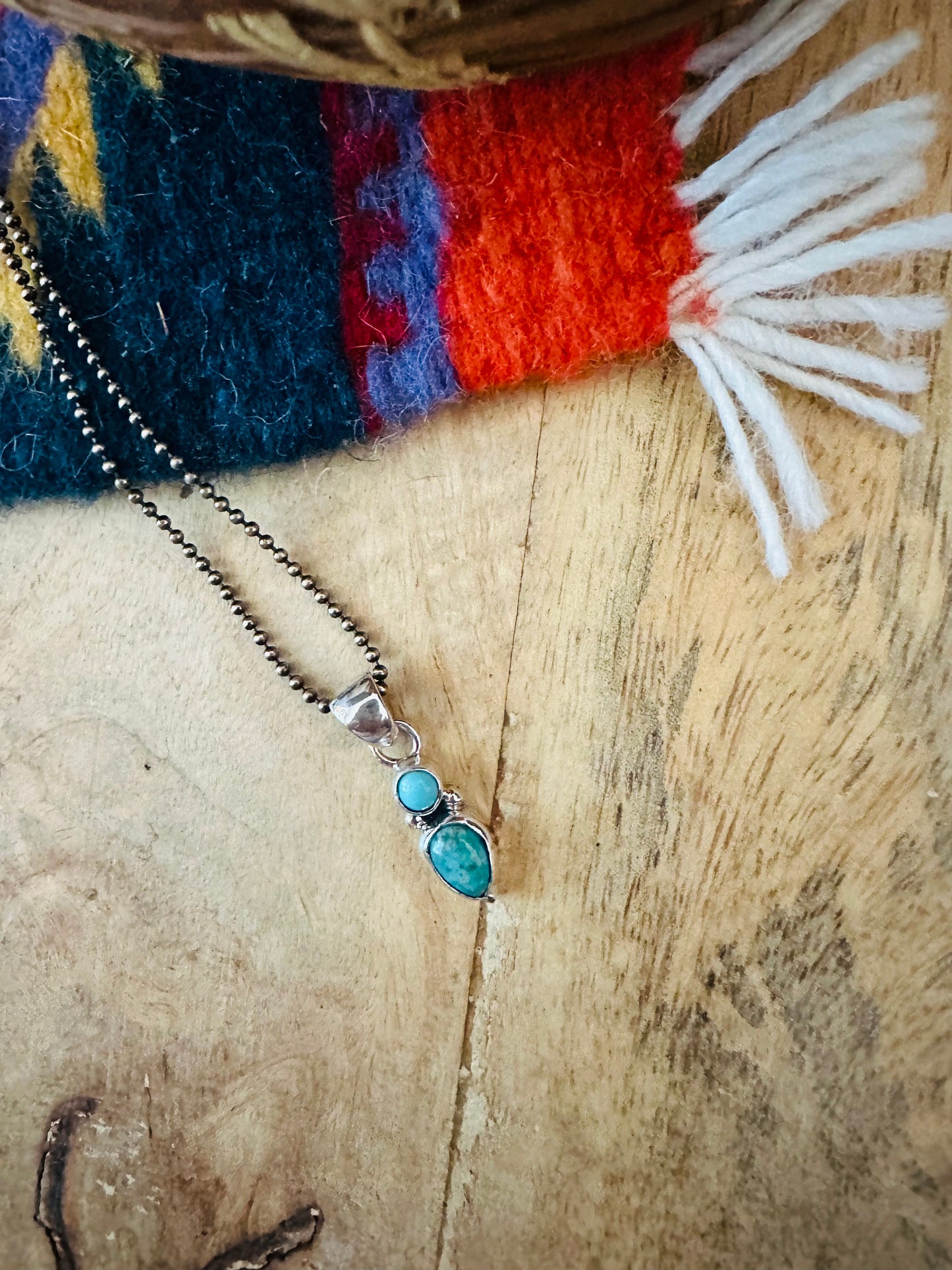 Navajo Turquoise & Sterling Silver Mini Two Stone Pendant