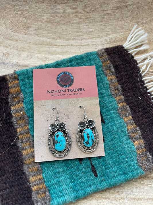 Handcrafted Kingman Turquoise & Sterling Silver Dangle Earrings
