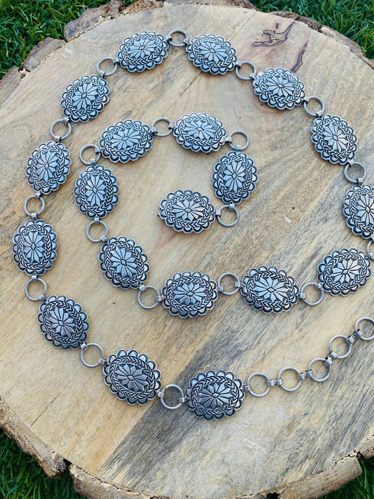 Handcrafted Vintage Sterling Silver Concho Belt 37-40"