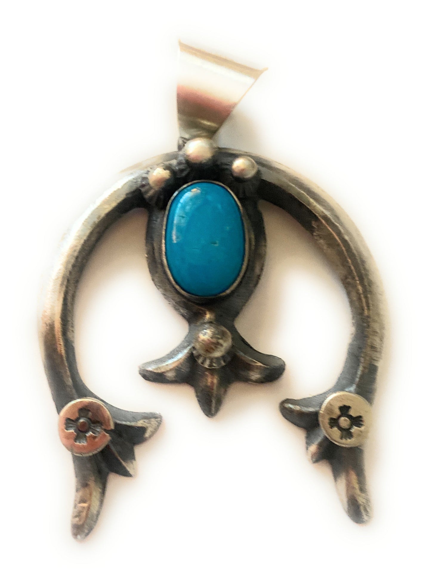 Navajo Sterling Silver & Turquoise Naja Pendant By Chimney Butte