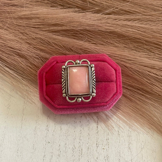 Gorgeous Handcrafted Pink Peruvian Opal And Sterling Silver Adjustable Ring