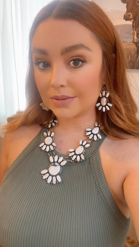 Handcrafted Sterling Silver White Buffalo Necklace & Earring Set