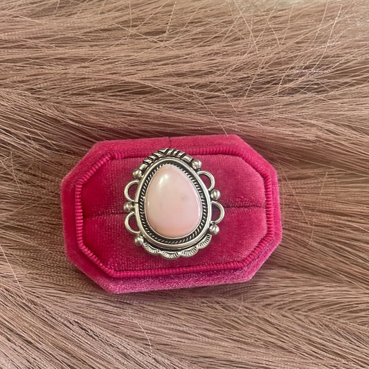 Gorgeous Handcrafted Pink Peruvian Opal And Sterling Silver Adjustable Ring